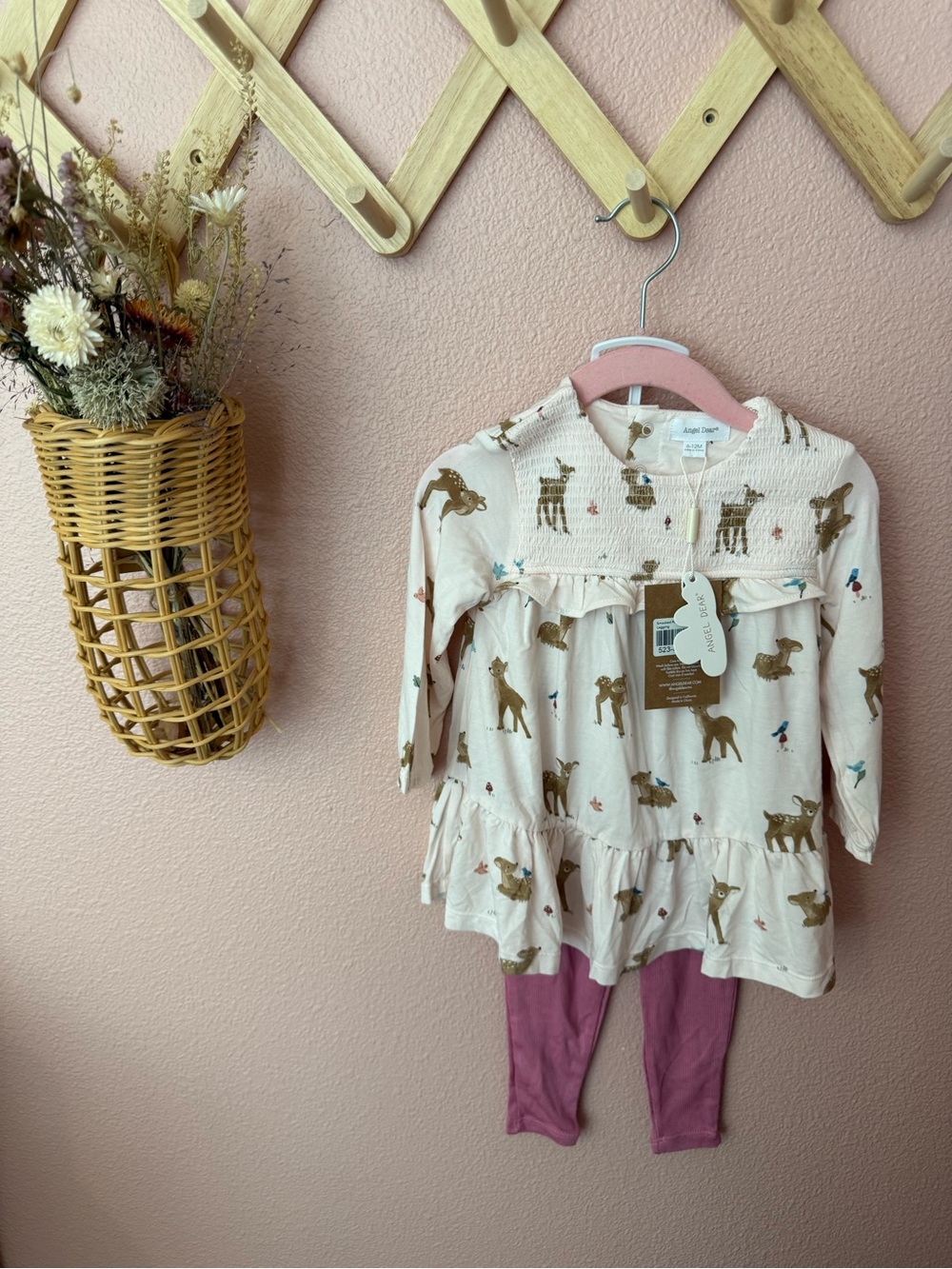 NWT Angel Dear Bamboo Girl Deer Print Dress with Pink Leggings - Picture 5 of 5